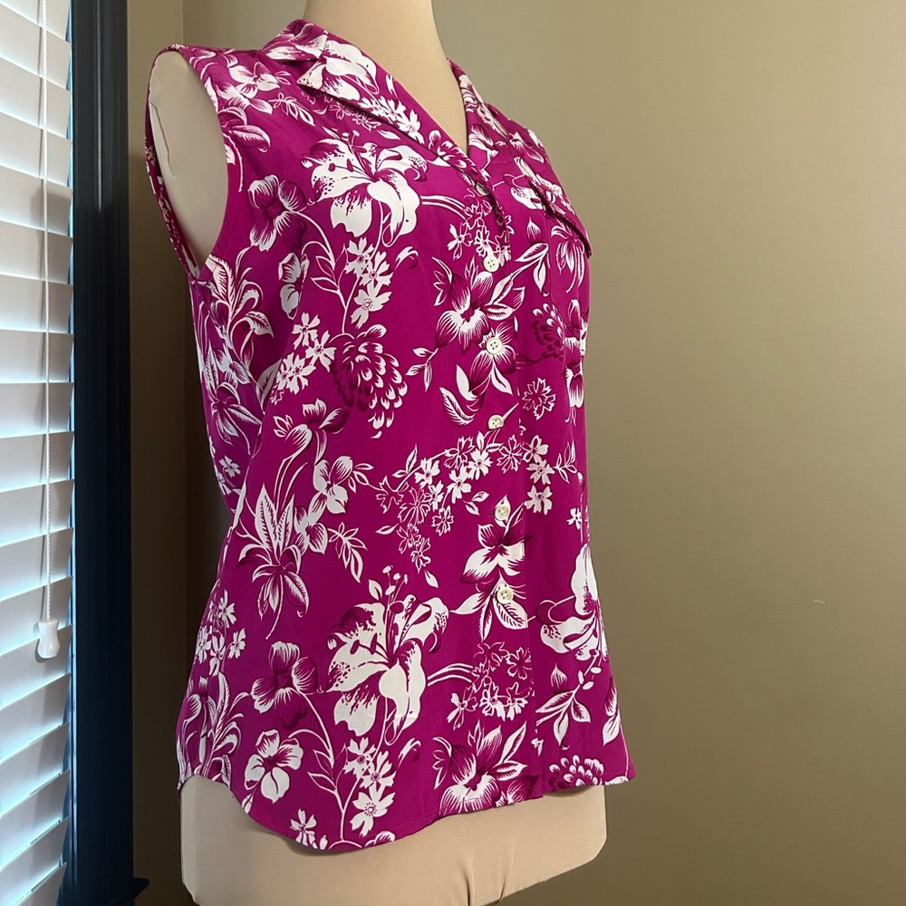 Vintage Silk Lauren Ralph Lauren Fuchsia Asymmetrical Floral Top